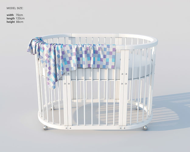 Modern oval white baby bed 3D model