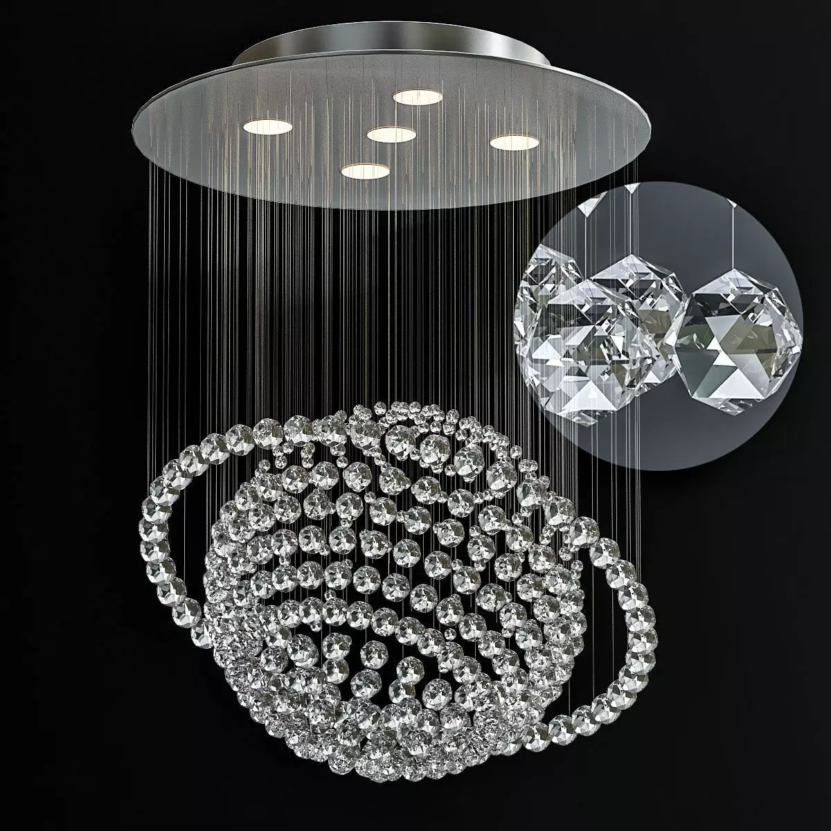 SS  Modern Crystal 5 Light Chandelier 3D model_0