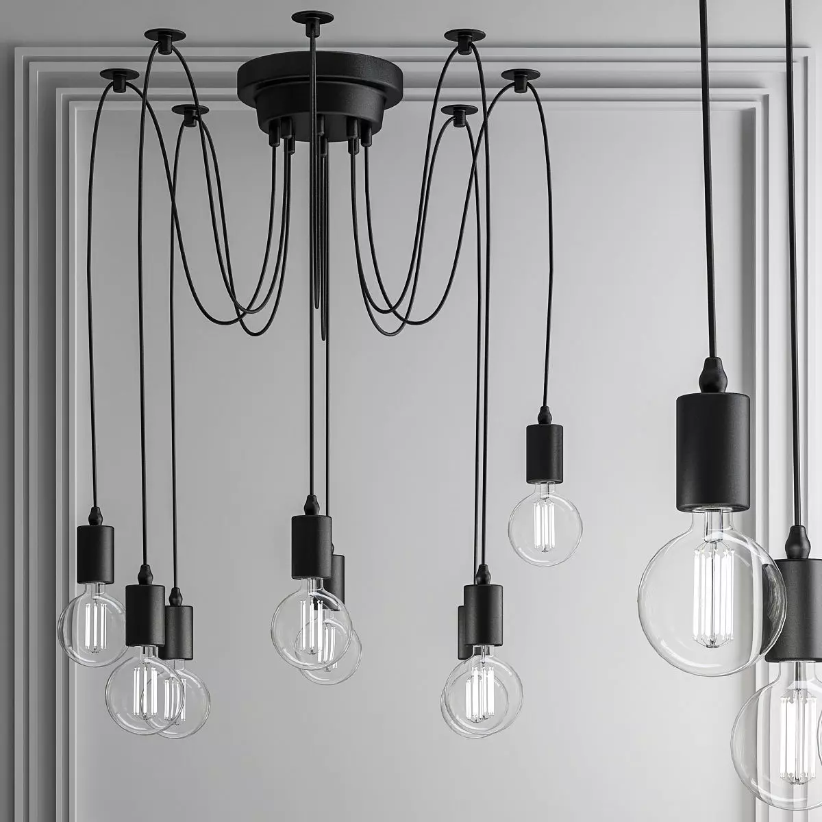 Gut Aussehende Ecke Draht Pendelleuchte 3D model_0