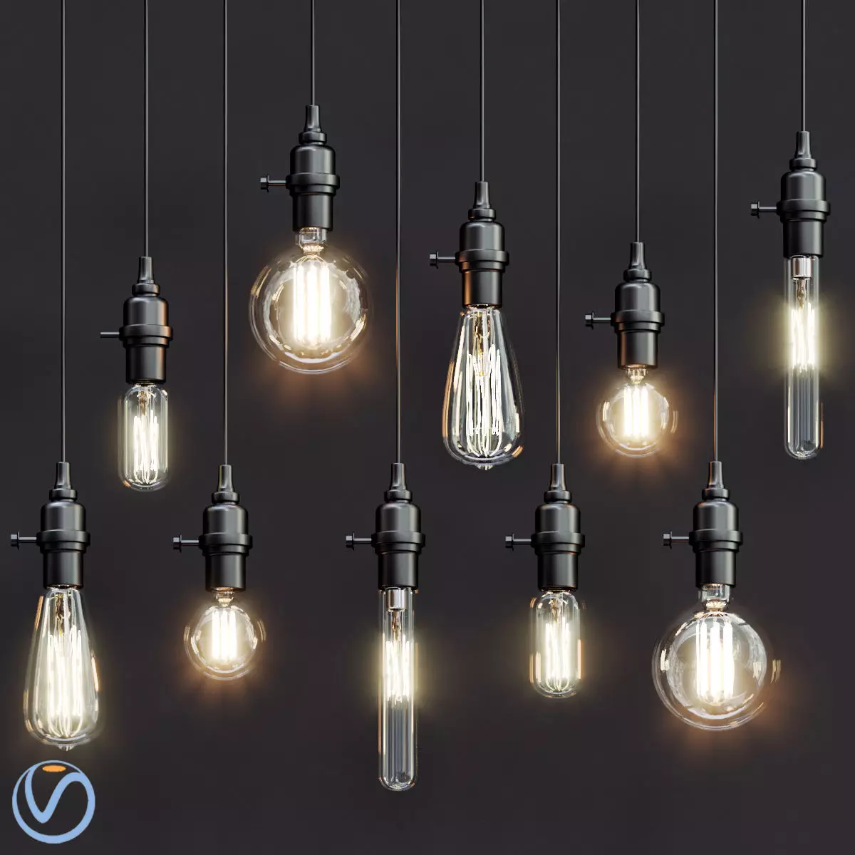 Vintage style pendant lights 3D model_0