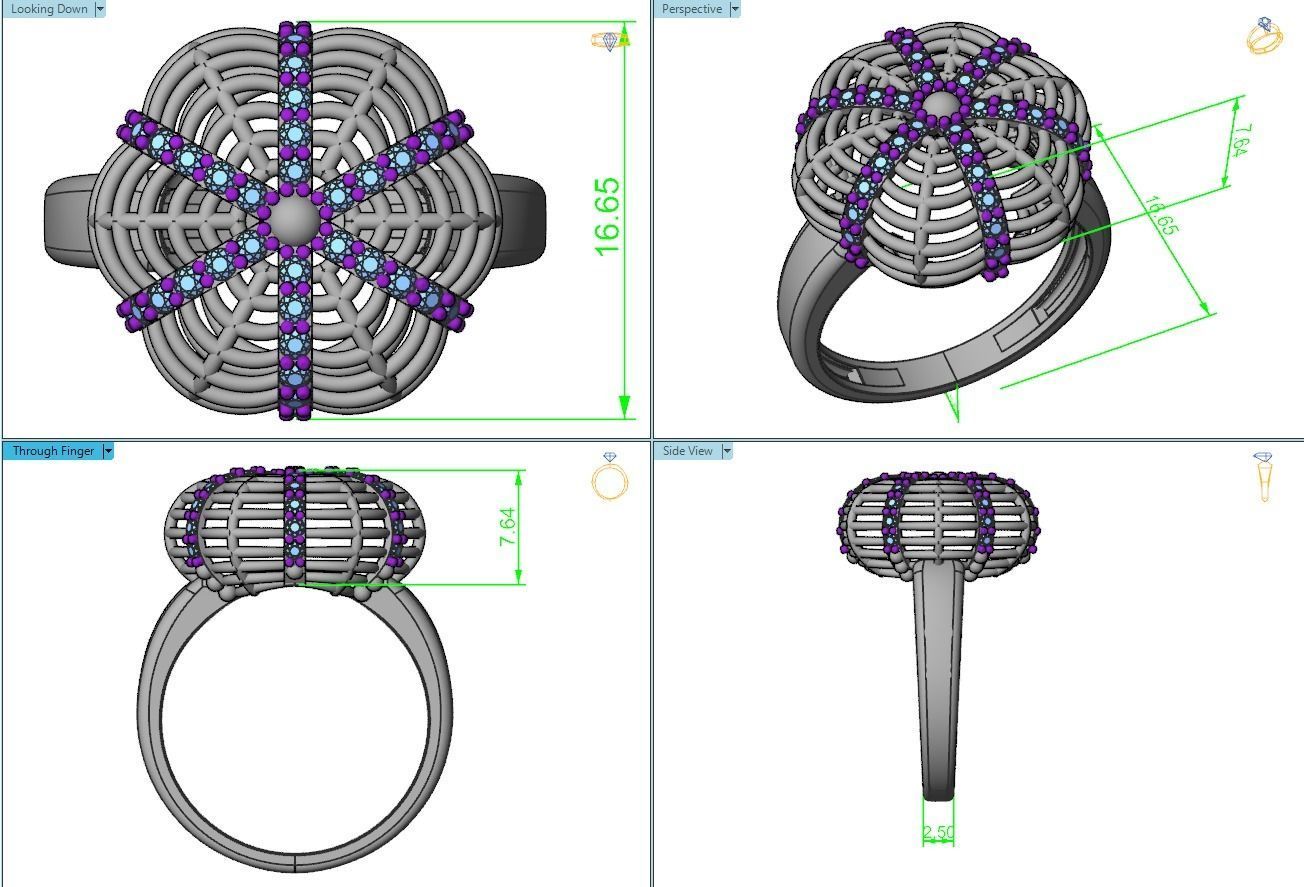 ringnew gold ring with diamonds in center 3D print model_2