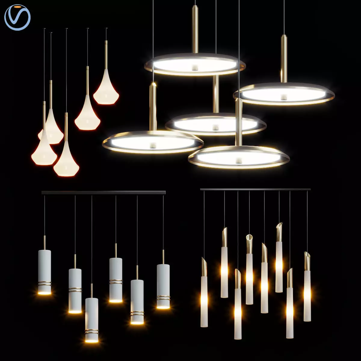 Wide Antique Brass Chandelier 3D model_0