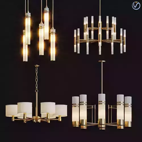 Wide Antique Brass Chandelier and pendant lamps