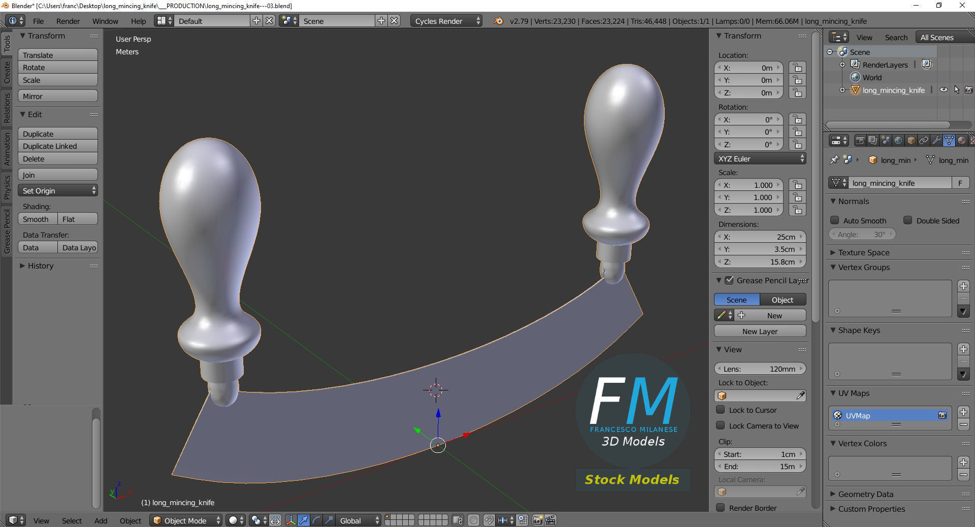Long mincing knife 3D model_9