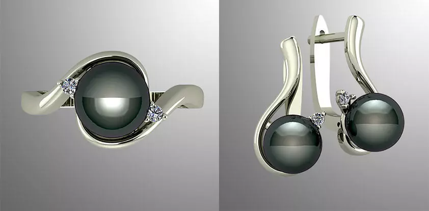 Jewelry Set tahitian pearl and diamond ring 3D Model Collection_0