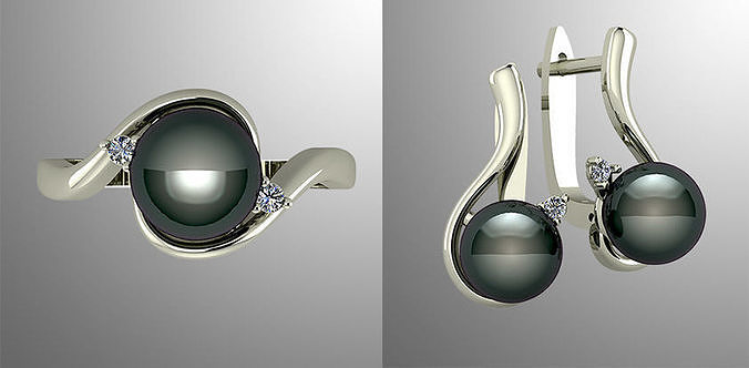 Jewelry Set tahitian pearl and diamond ring 3D Model Collection
