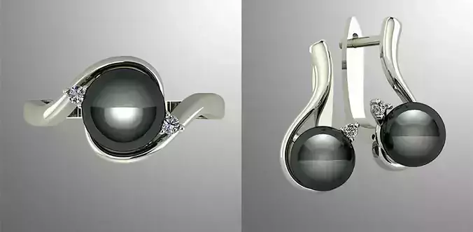 Jewelry Set tahitian pearl and diamond ring 3D Model Collection