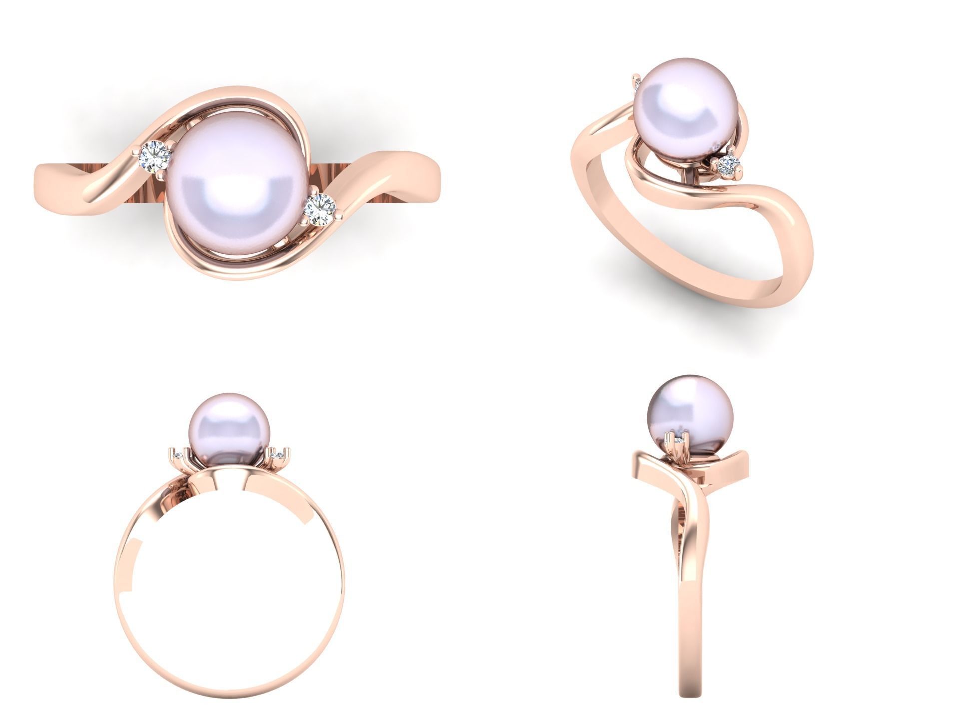 Jewelry Set tahitian pearl and diamond ring 3D Model Collection_3
