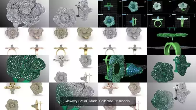 Jewelry Set 3D Model Collection flower ring with diamonds