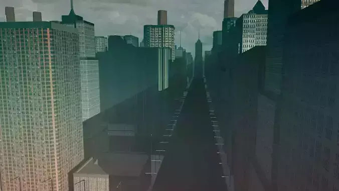 Cityscape city with skyscrapers Low-poly 3D model