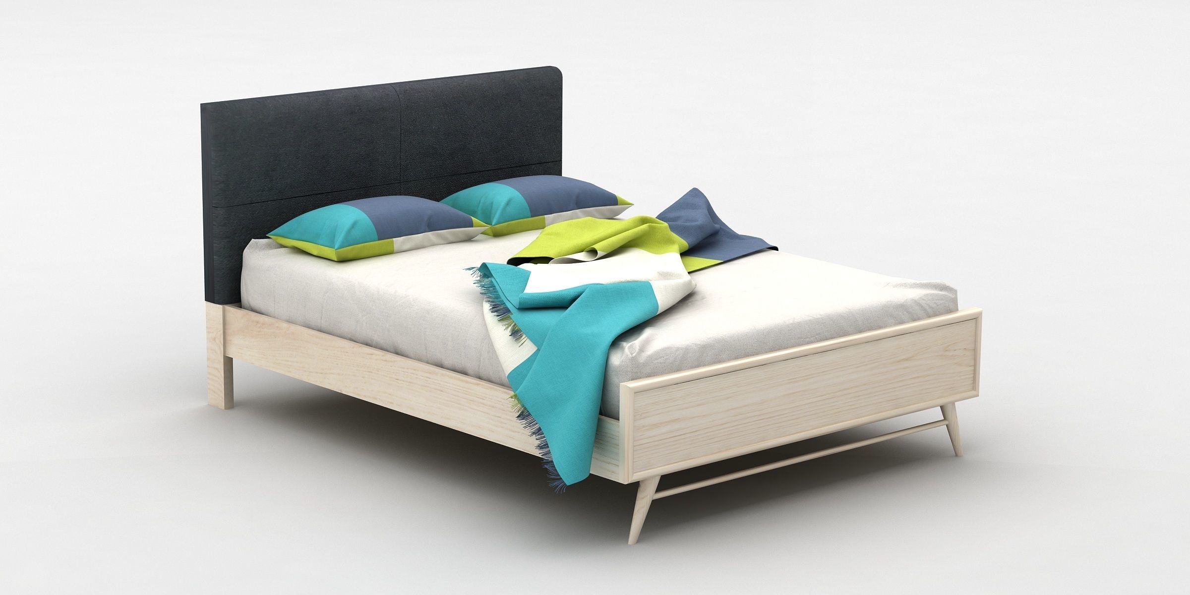 Bedroom 3D model wooden nightstand with two drawers 3D model_5