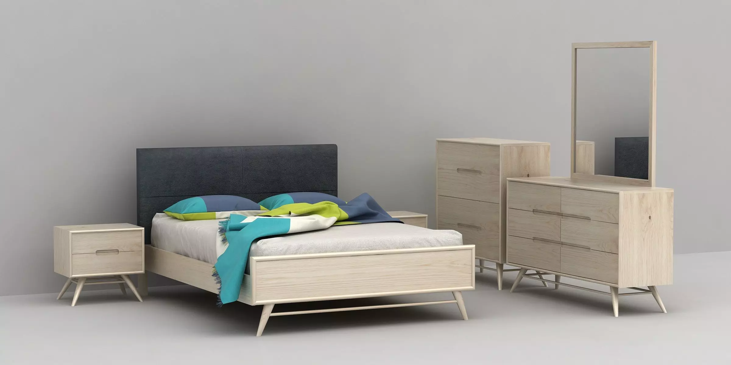 Bedroom 3D model wooden nightstand with two drawers 3D model_0