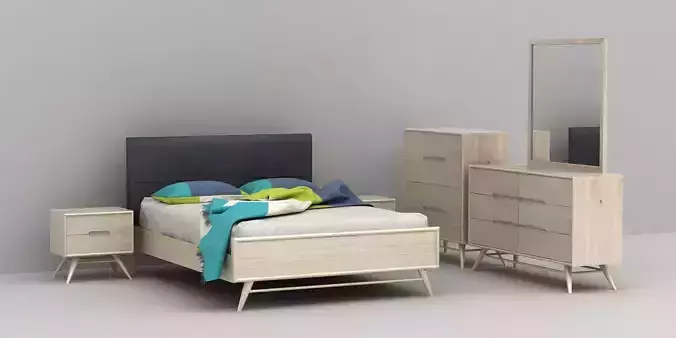 Bedroom 3D model wooden nightstand with two drawers