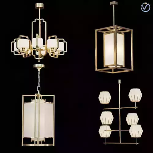 Wide Antique Brass Chandelier and pendant lamps 2