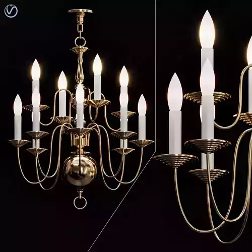 Six Light Dutch Brass Antique Chandelier