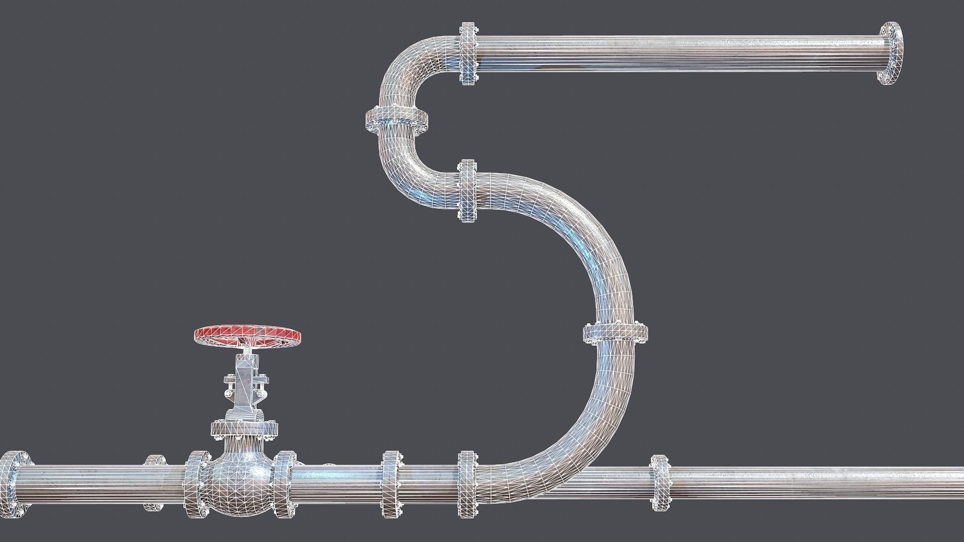 Modular industrial hydro pipes Low-poly 3D model_10