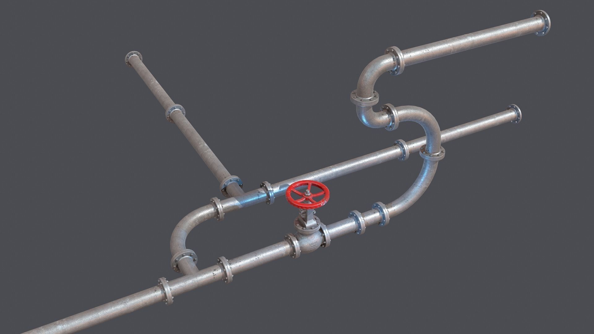 Modular industrial hydro pipes Low-poly 3D model_4