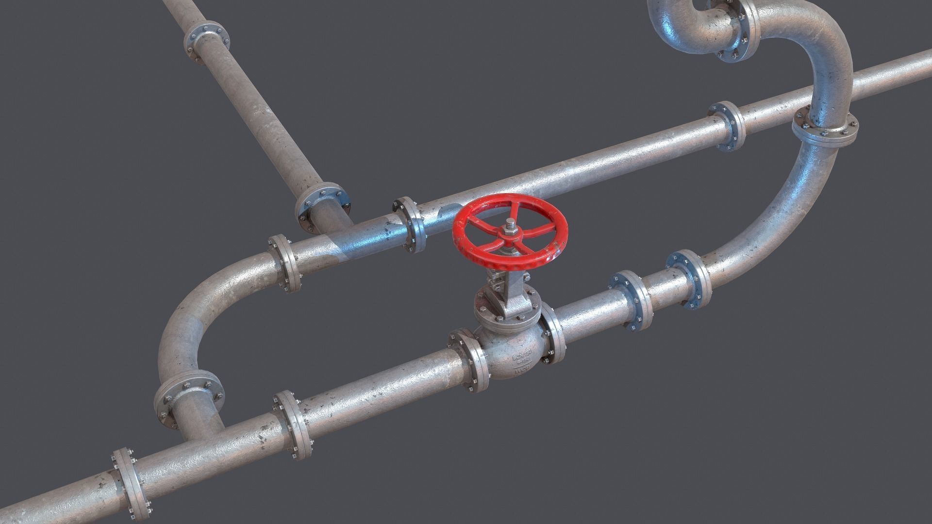 Modular industrial hydro pipes Low-poly 3D model_1