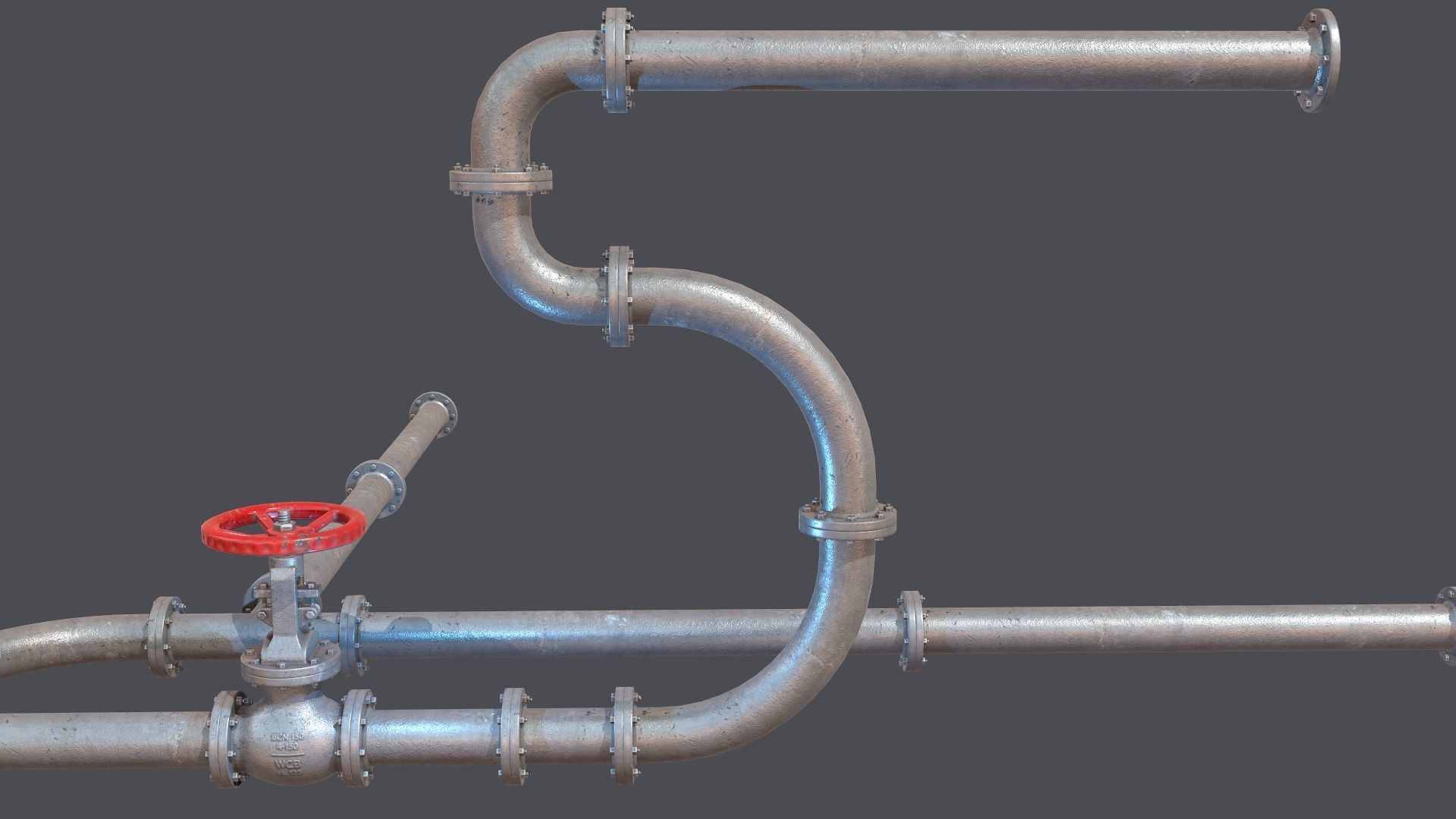 Modular industrial hydro pipes Low-poly 3D model_6