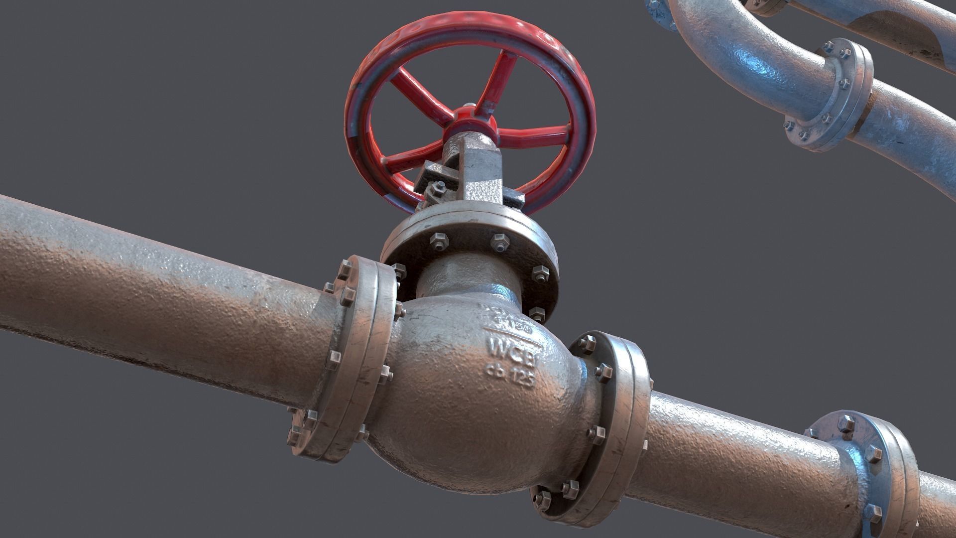 Modular industrial hydro pipes Low-poly 3D model_7