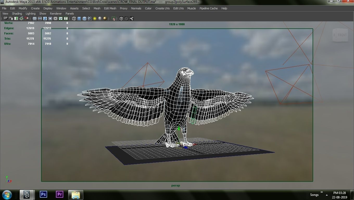 3D Crow raven with wings spread 3D model_8