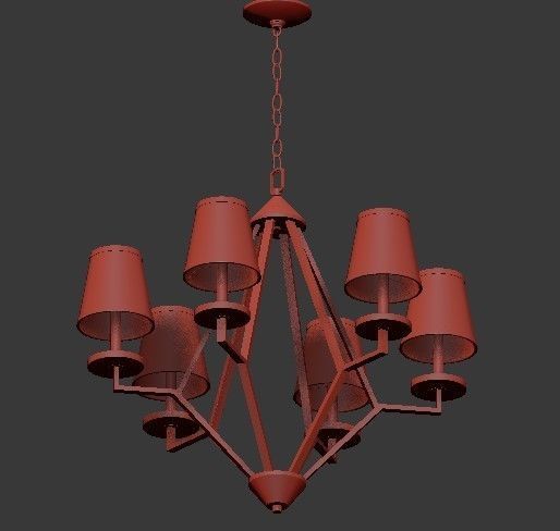 6 Light Washed Gold Chandelier 3D model_2