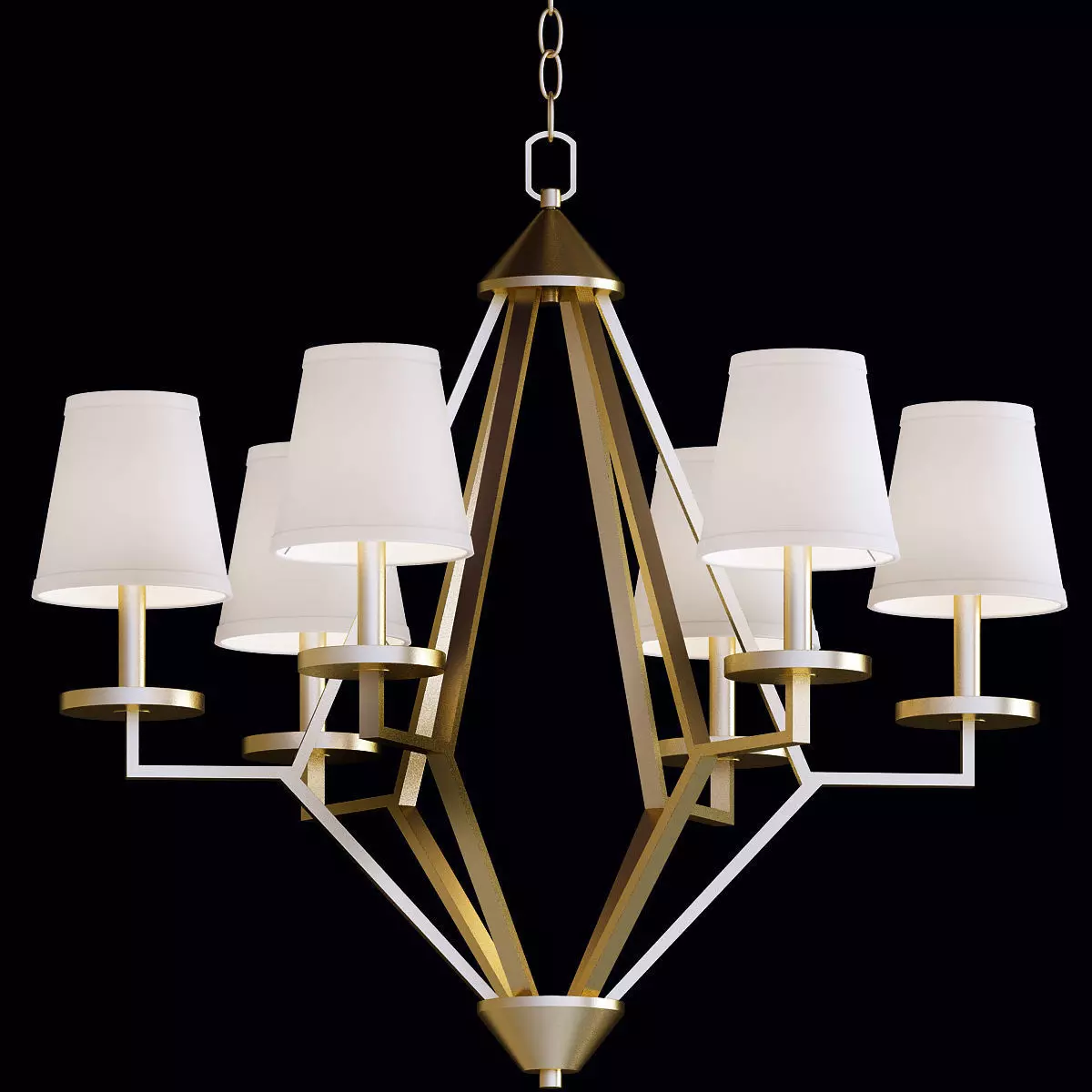 6 Light Washed Gold Chandelier 3D model_0