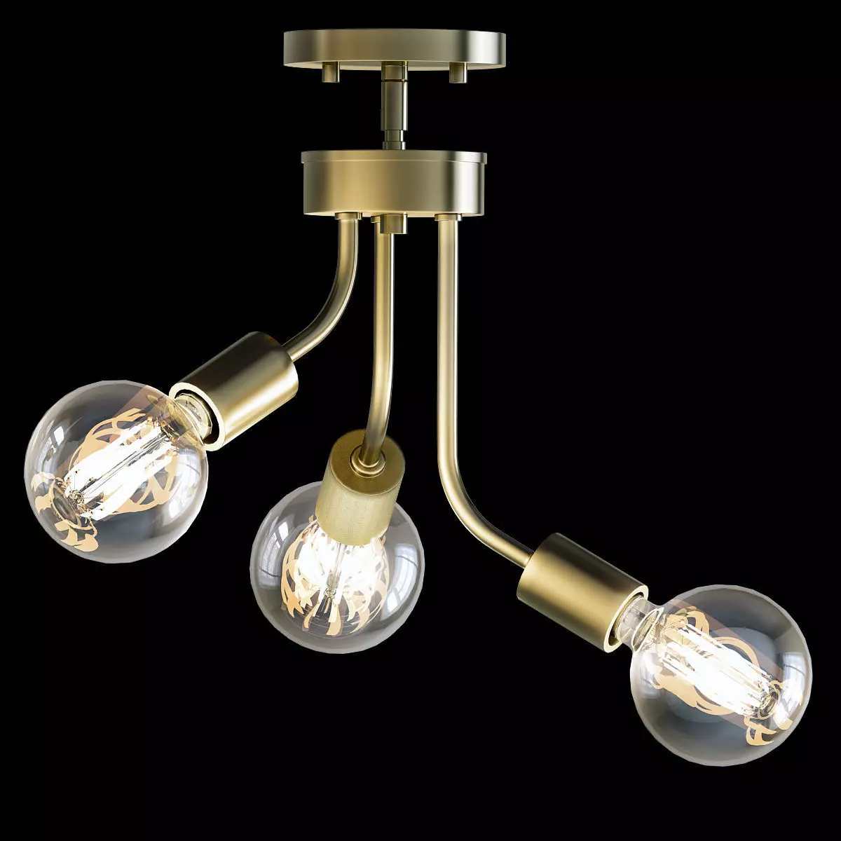 Zag 3 Light Antique Gold Leaf Chandelier 3D model