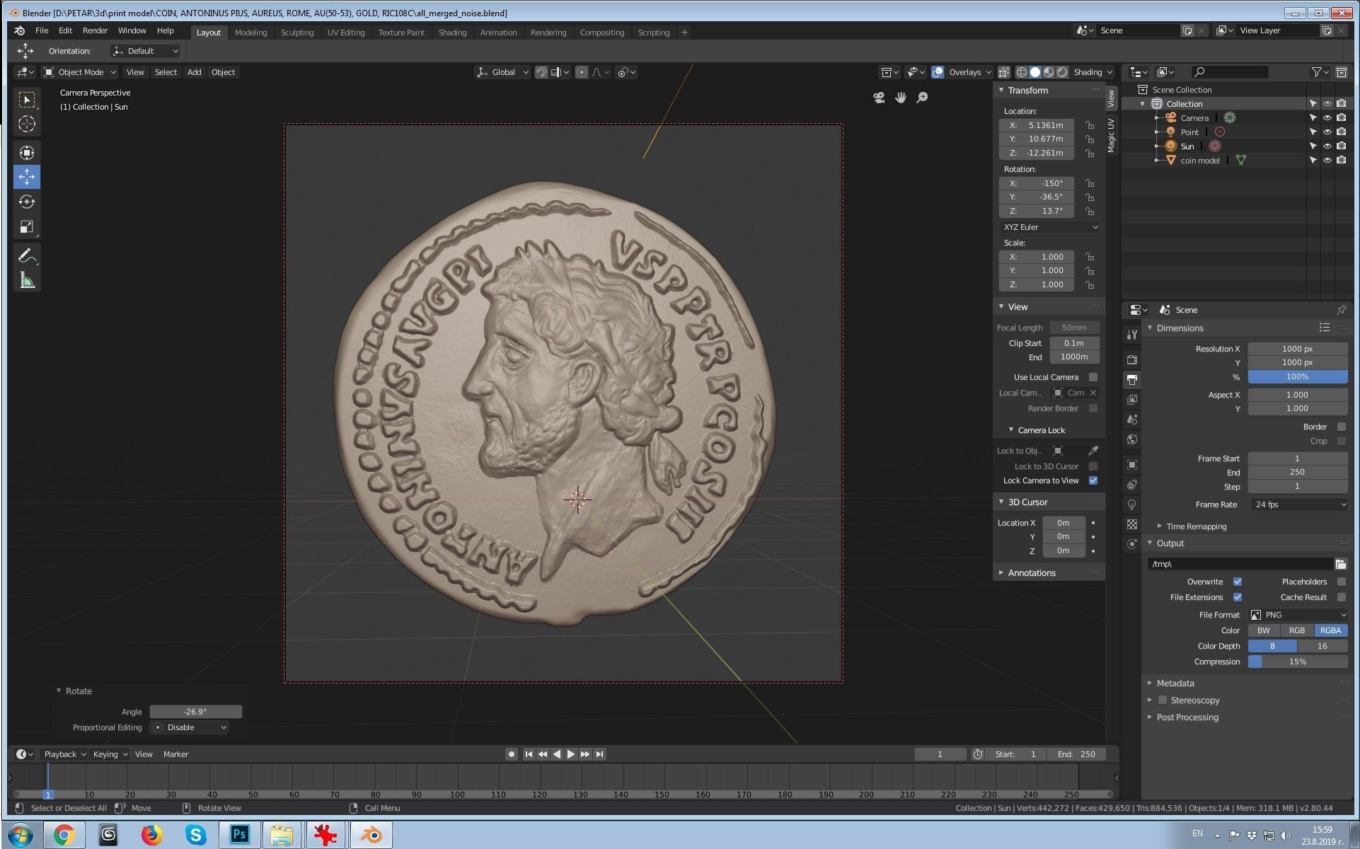  ANTONINUS PIUS AUREUS ROME AU50-53 GOLD RIC108C 3D print model_4