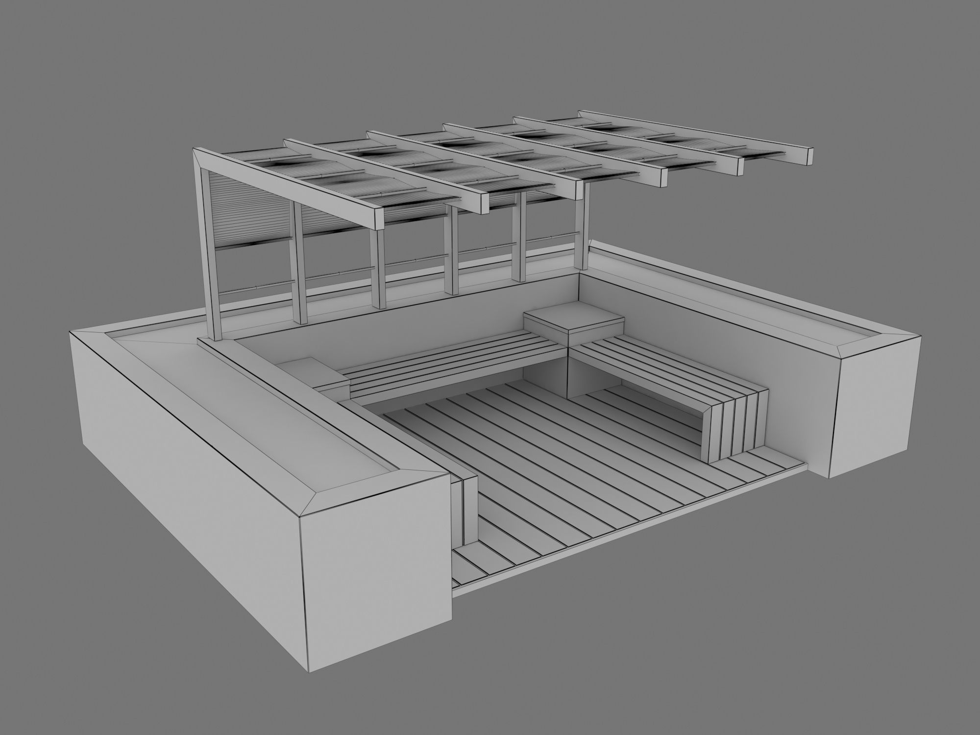 Pergola With Seating Sheltered Corner 3D model_12