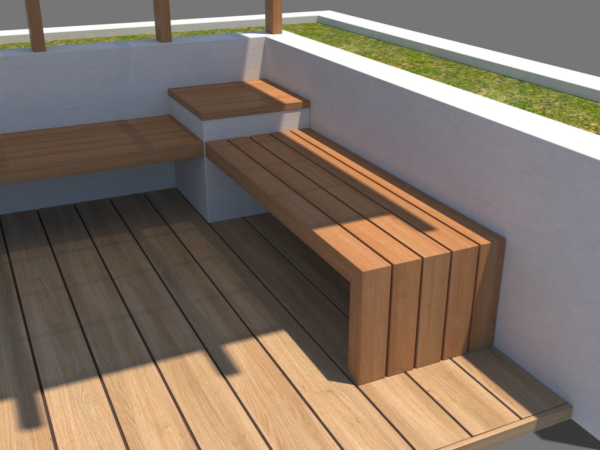 Pergola With Seating Sheltered Corner 3D model_5