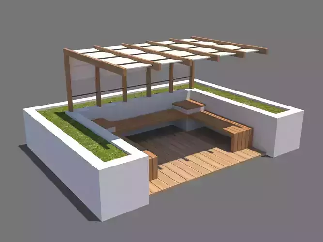 Pergola With Seating Sheltered Corner 3D model