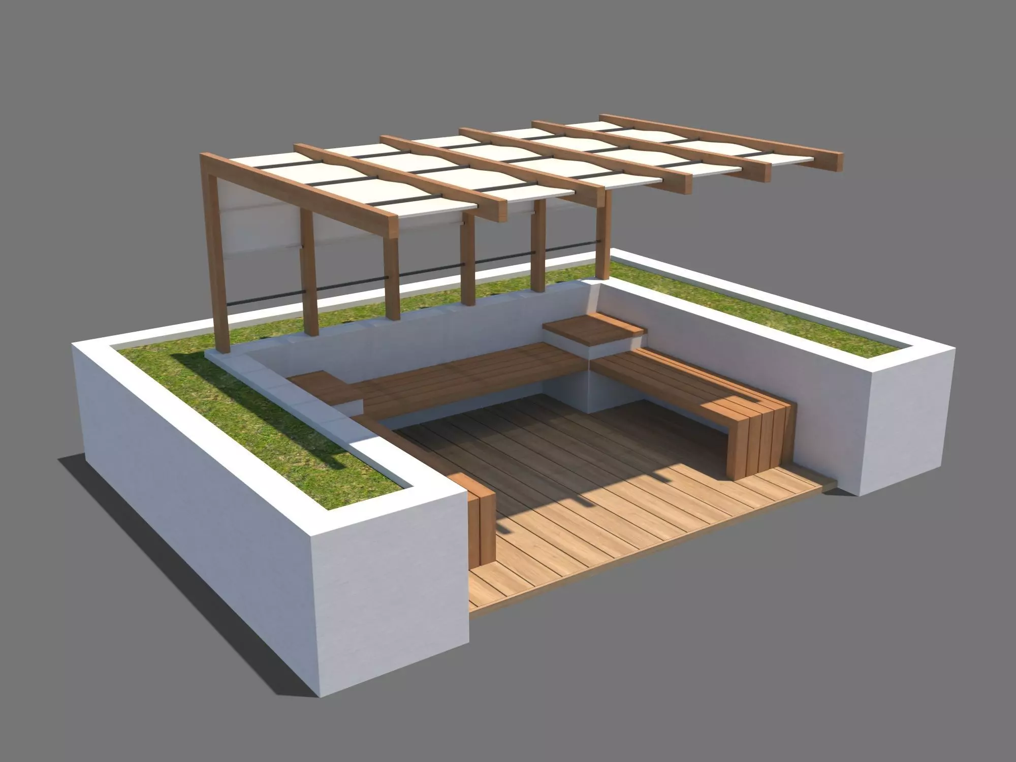 Pergola With Seating Sheltered Corner 3D model_0