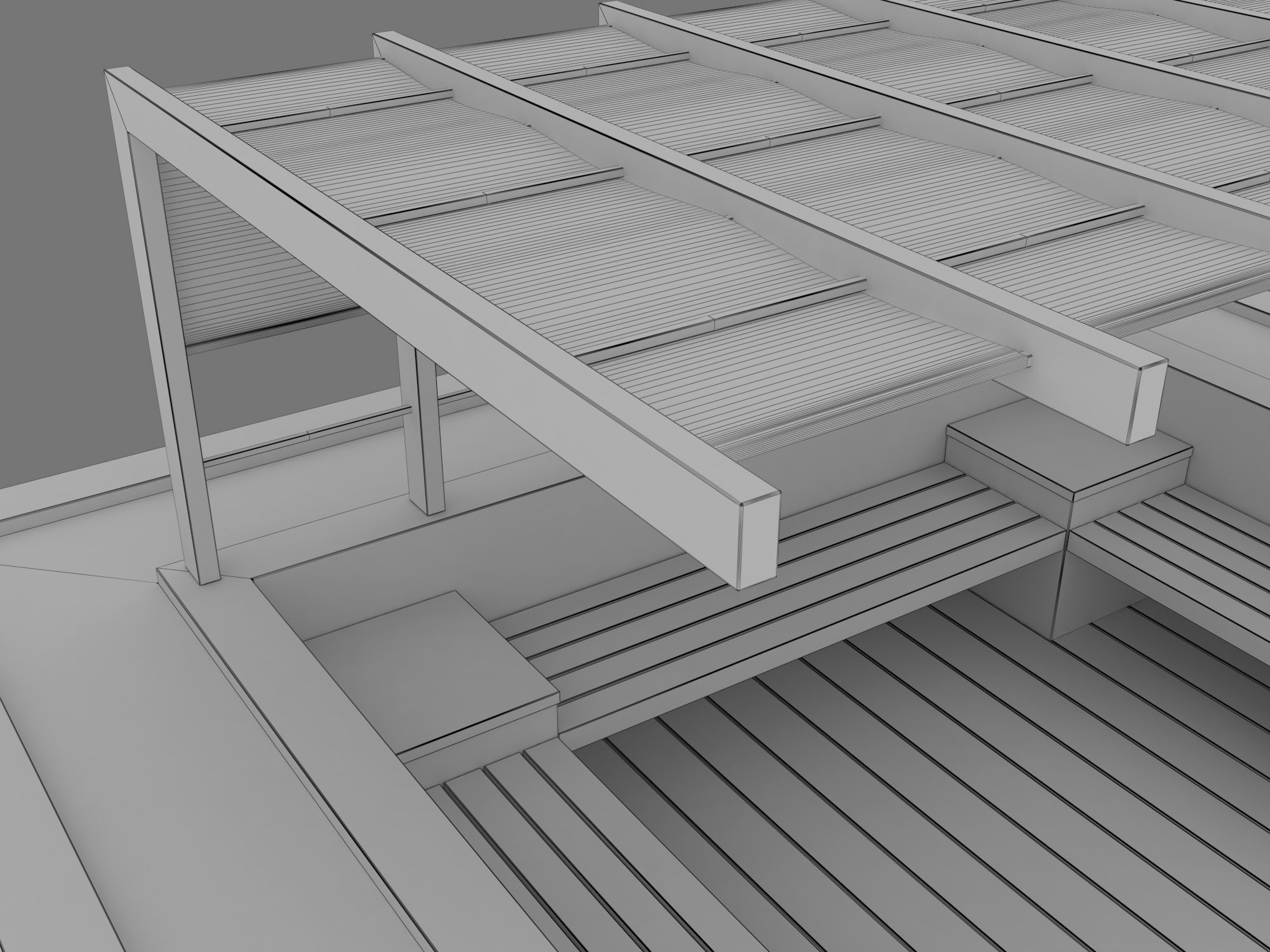 Pergola With Seating Sheltered Corner 3D model_7