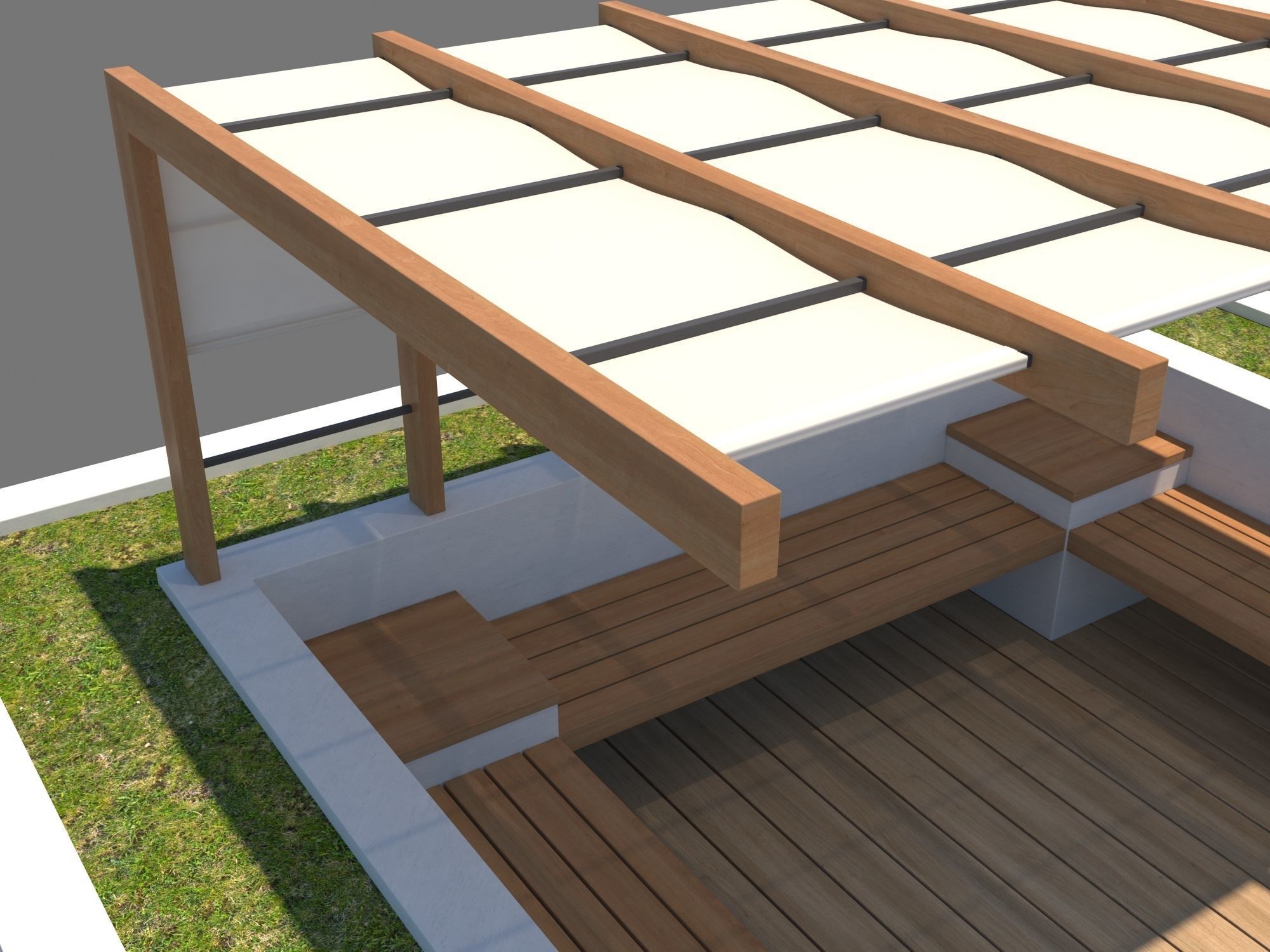 Pergola With Seating Sheltered Corner 3D model_2