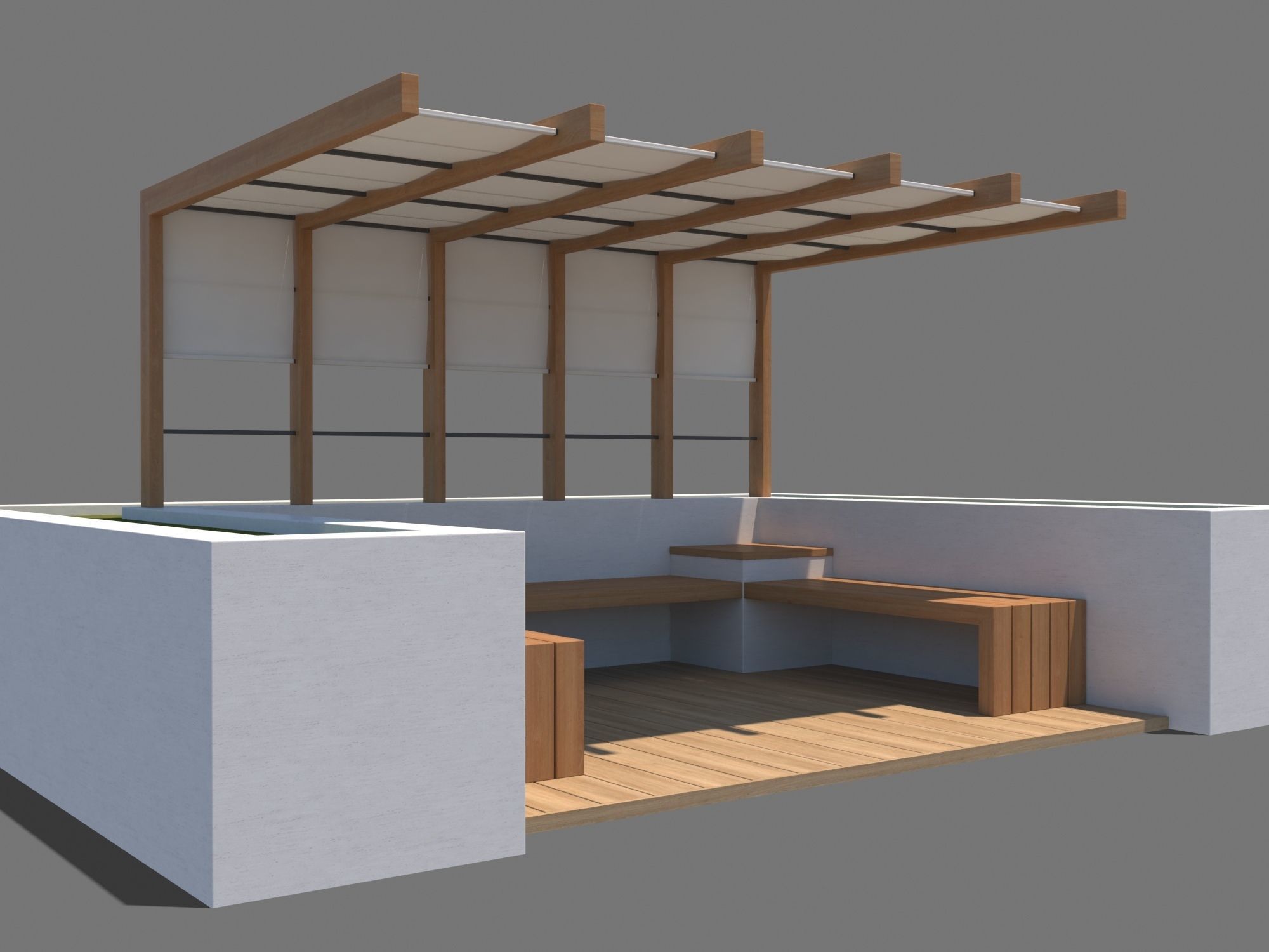 Pergola With Seating Sheltered Corner 3D model_1