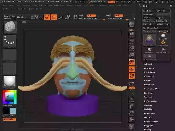 Horn eyes fantasy head figure