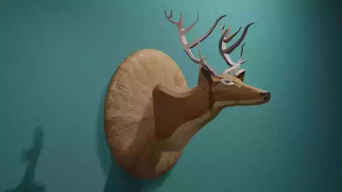 Deer Low Poly head on wall Low-poly 3D model