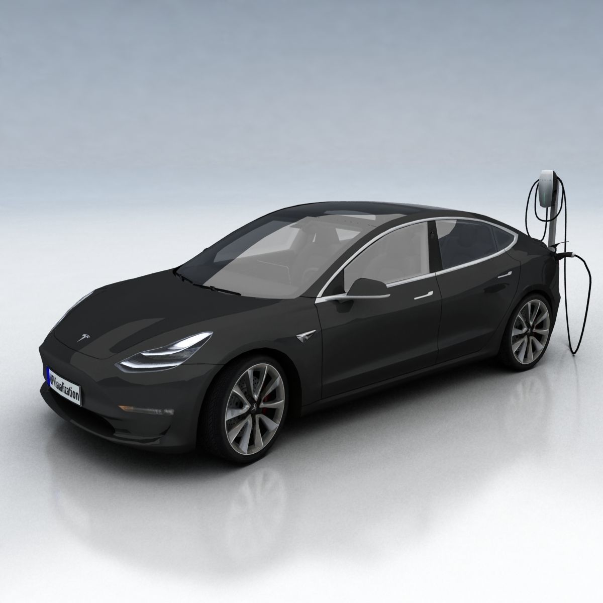 Tesla 3 electric car Low-poly 3D model_5