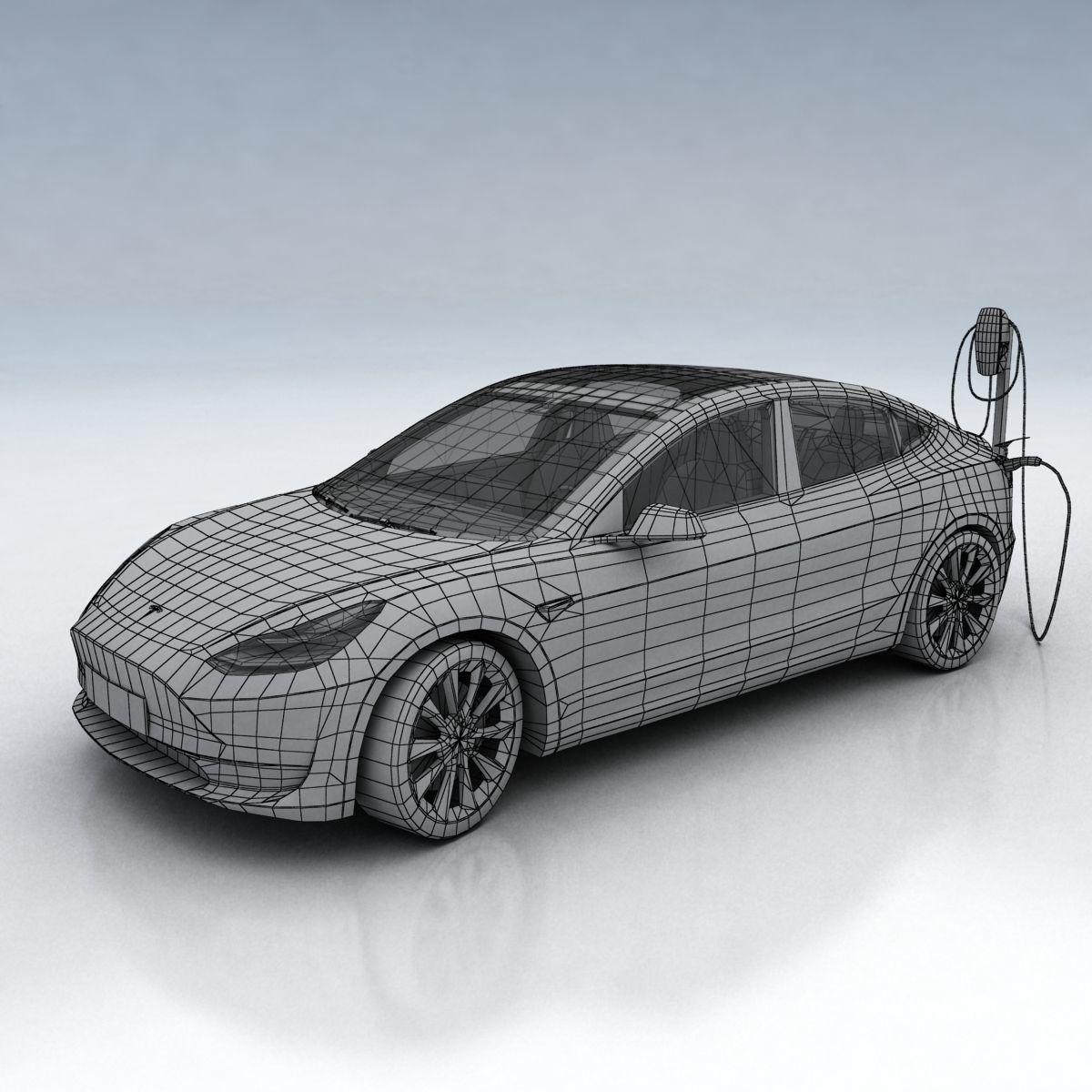 Tesla 3 electric car Low-poly 3D model_21
