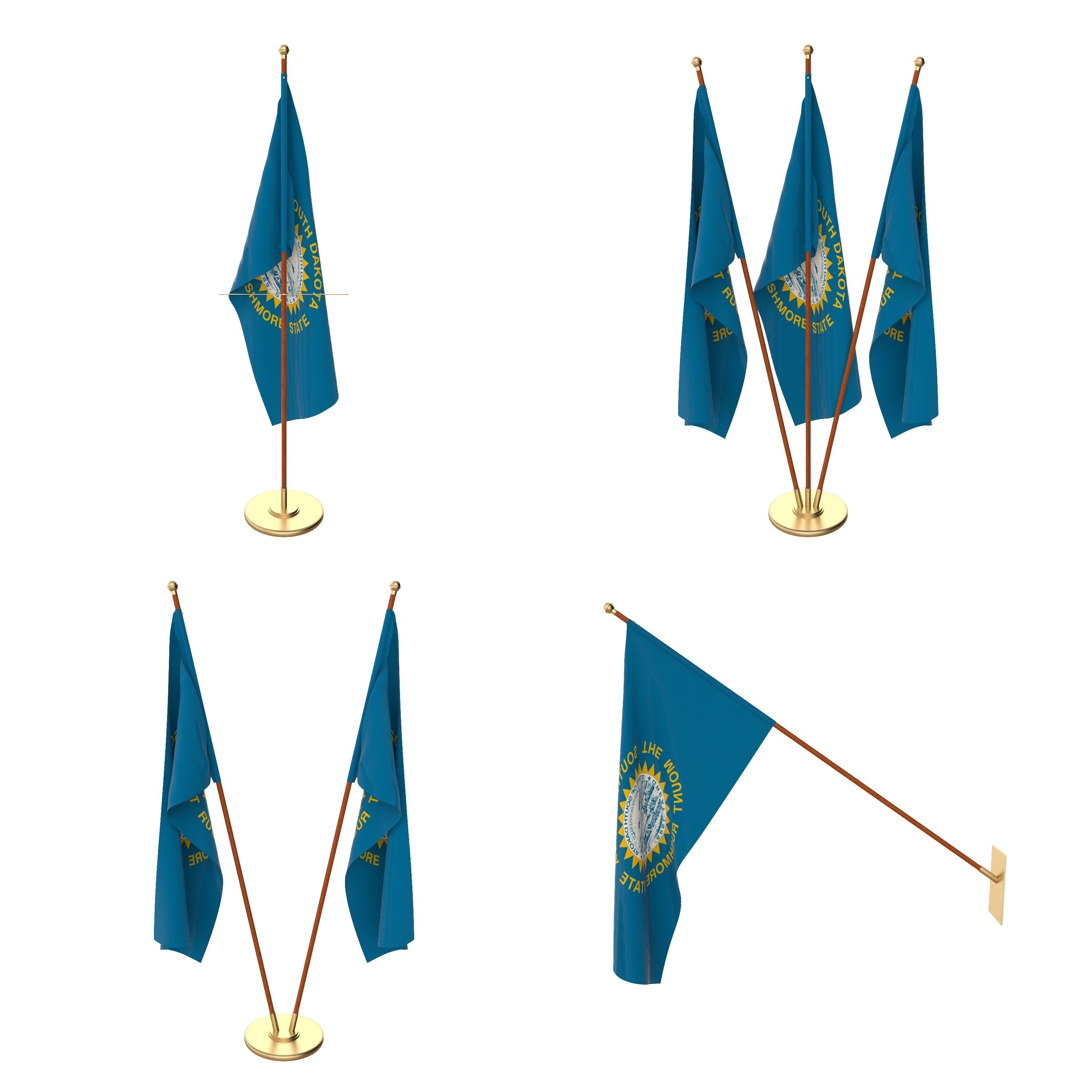 South Dakota Flag Pack 3D model_5
