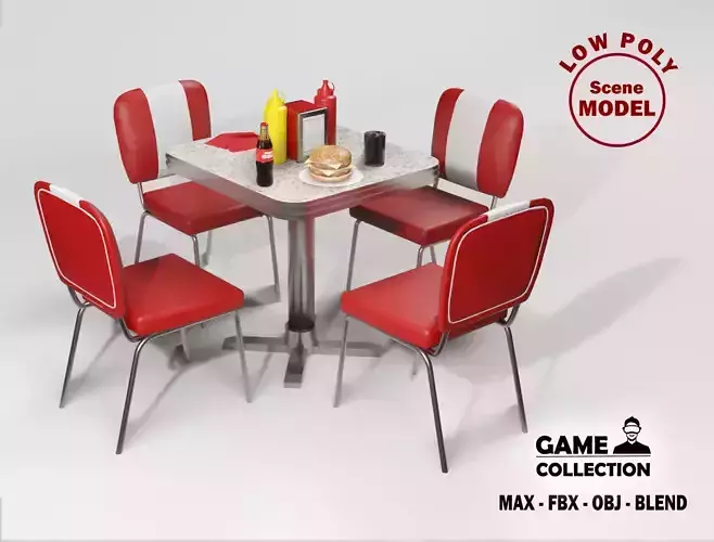 American dining Table 1 Low-poly 3D model