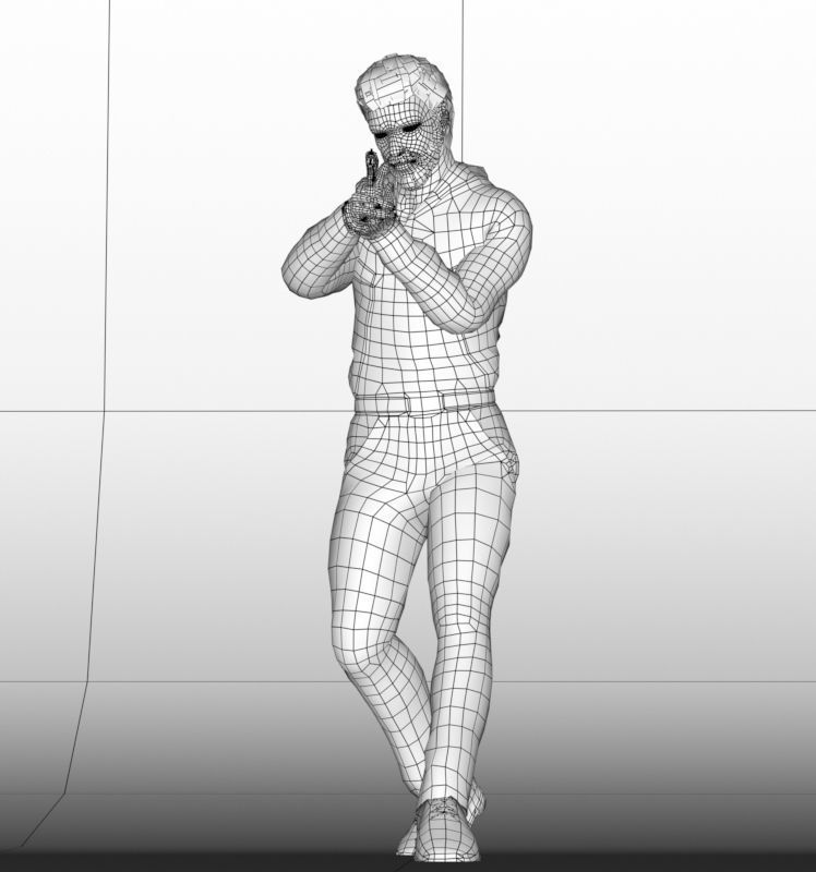 Killer man with gun Low-poly 3D model_6