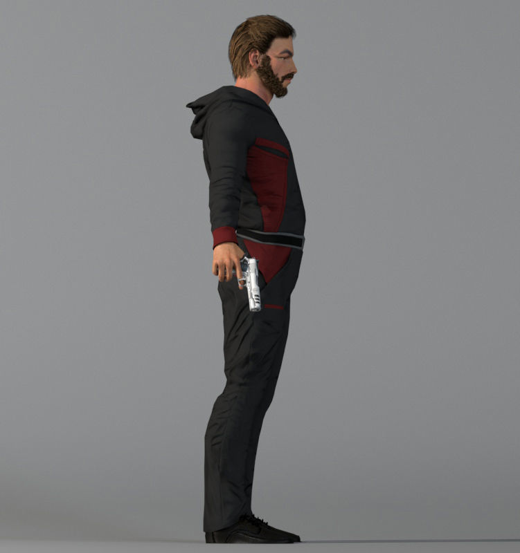 Killer man with gun Low-poly 3D model_5