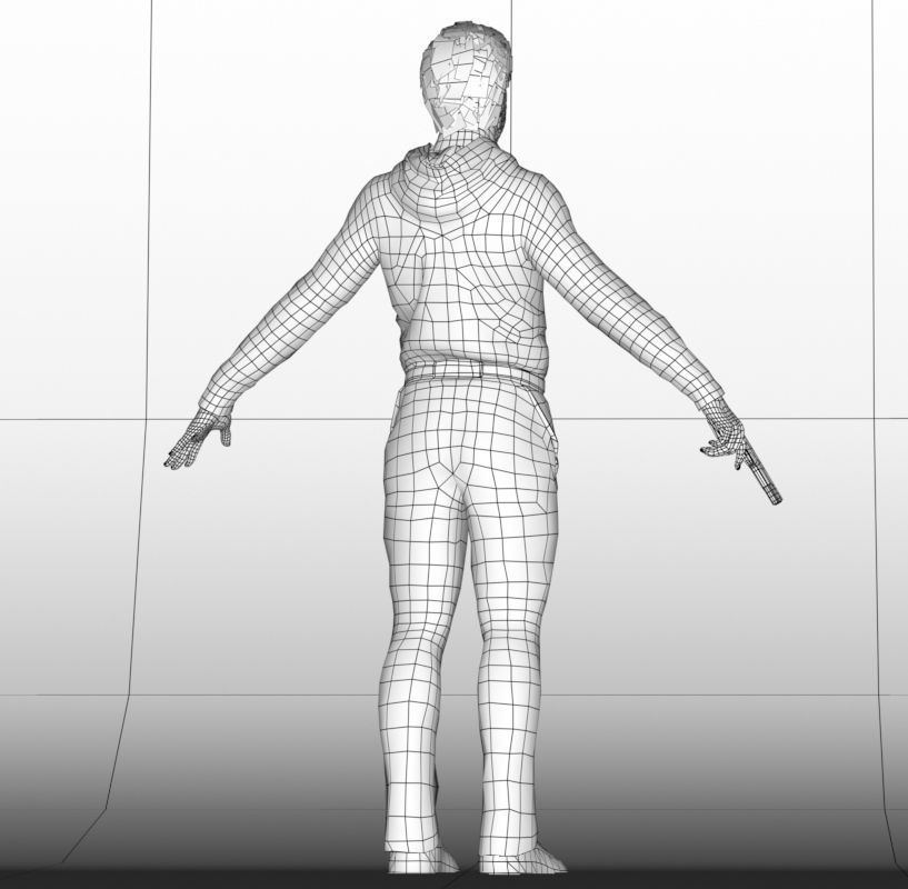 Killer man with gun Low-poly 3D model_8