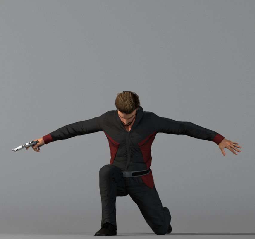 Killer man with gun Low-poly 3D model_2