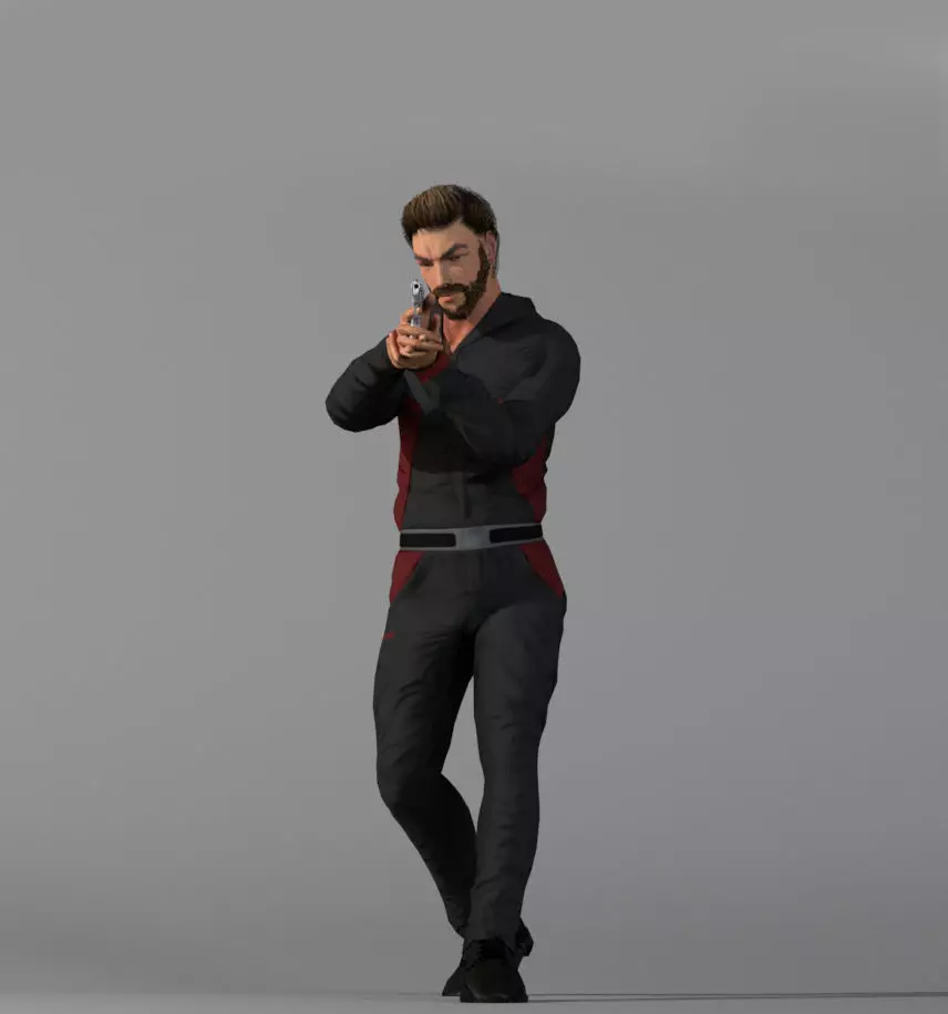 Killer man with gun Low-poly 3D model_0
