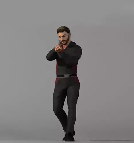 Killer man with gun Low-poly 3D model
