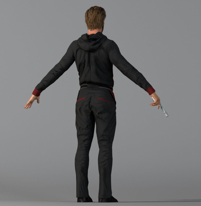 Killer man with gun Low-poly 3D model_4