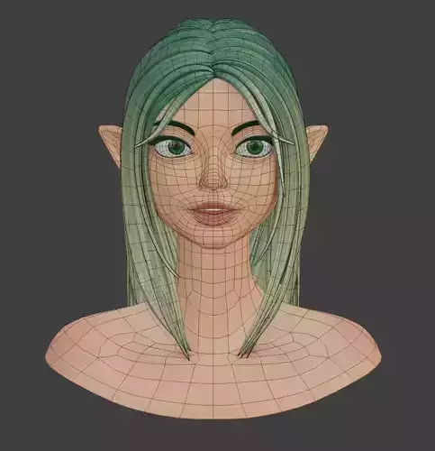 Stylized Head Character Girl Low Poly